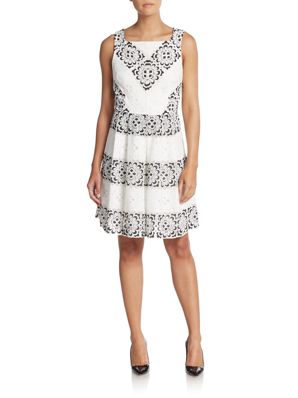 saks-fifth-avenue-lace-fit-and-flare-dress-in-white-lyst