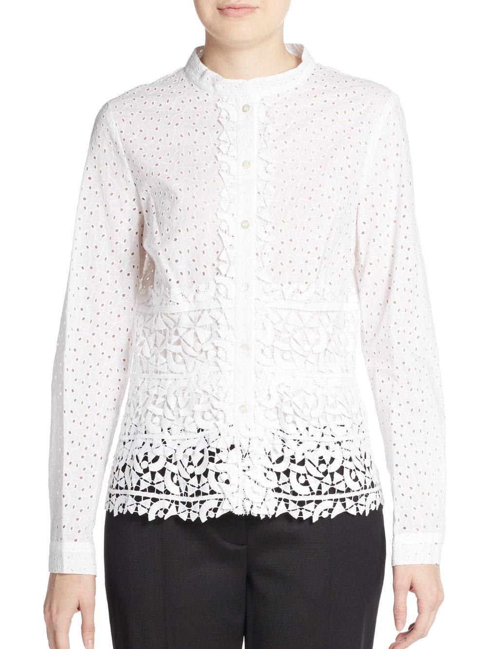 Lyst Oscar De La Renta Eyelet And Guipure Lace Shirt In White