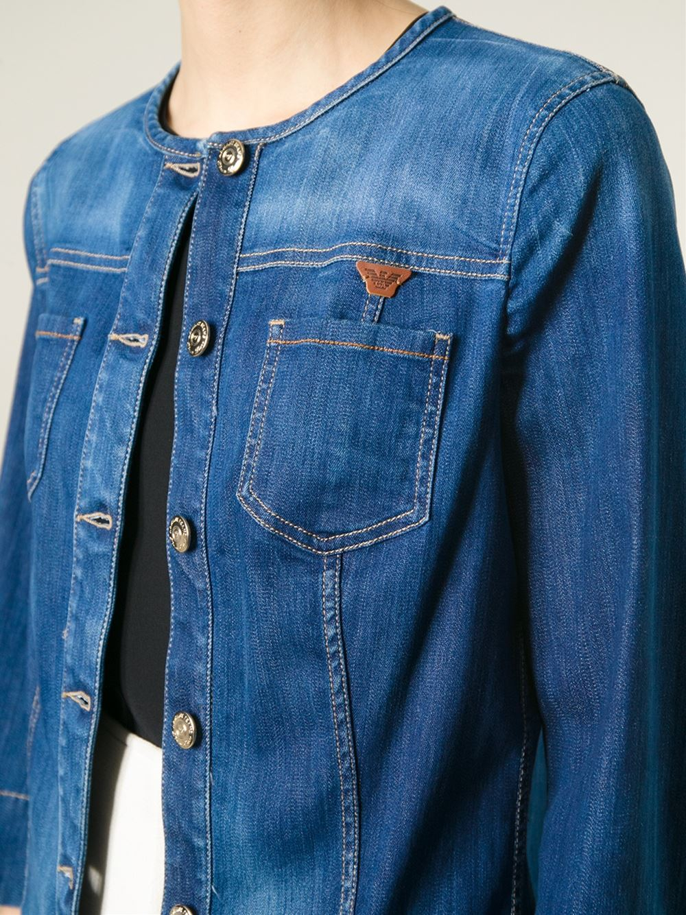 Lyst - Armani Jeans Collarless Denim Jacket in Blue