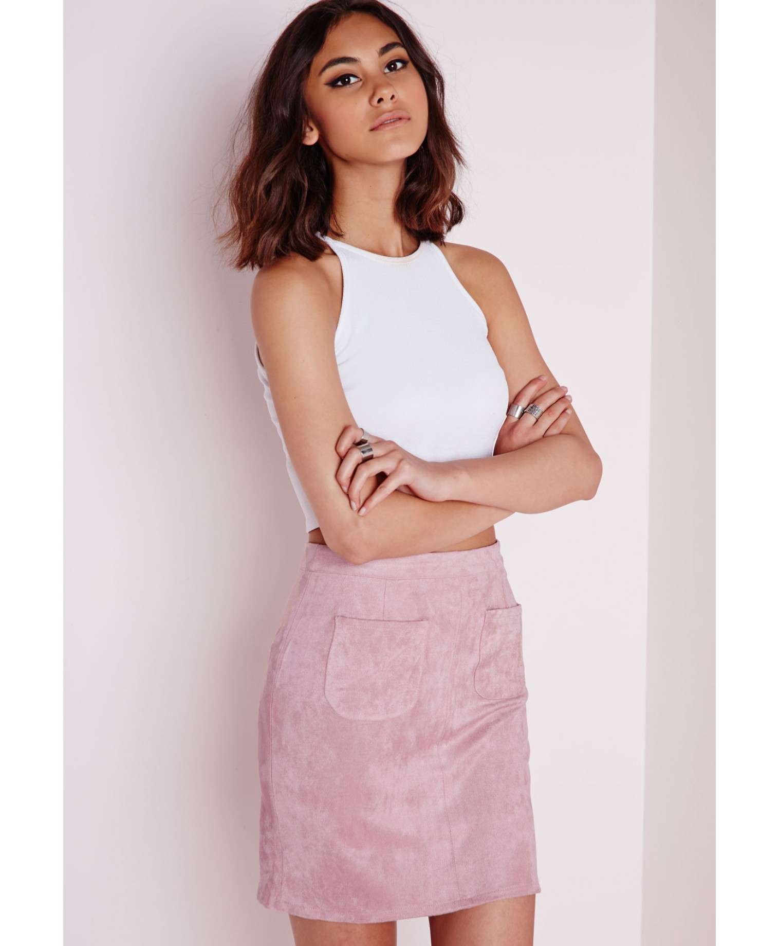 Missguided Pocket Faux Suede Mini Skirt Mauve in Pink | Lyst