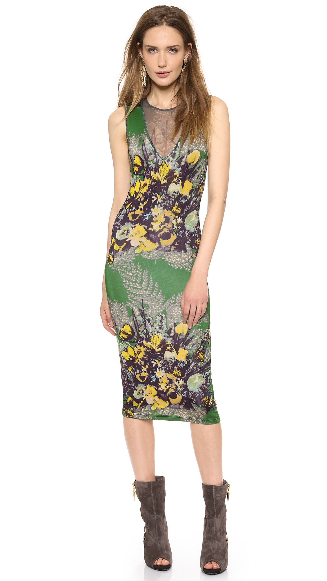 Lyst - Jean Paul Gaultier Sleeveless Printed Dress - Verde in Green