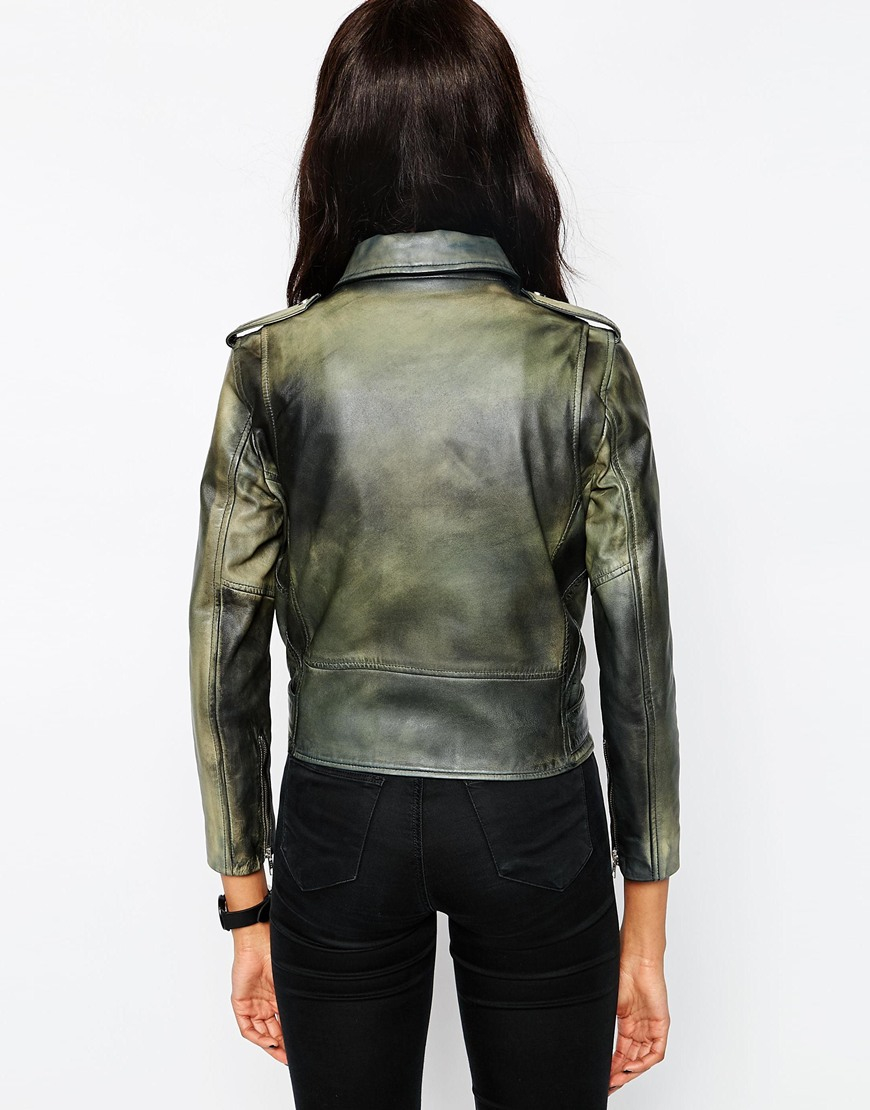 Lyst Asos Premium Leather Biker Jacket With Heavy Wash And Belt Lyst Asos Premium Leather Biker Jacket With Heavy Wash And Belt Detail In Gray