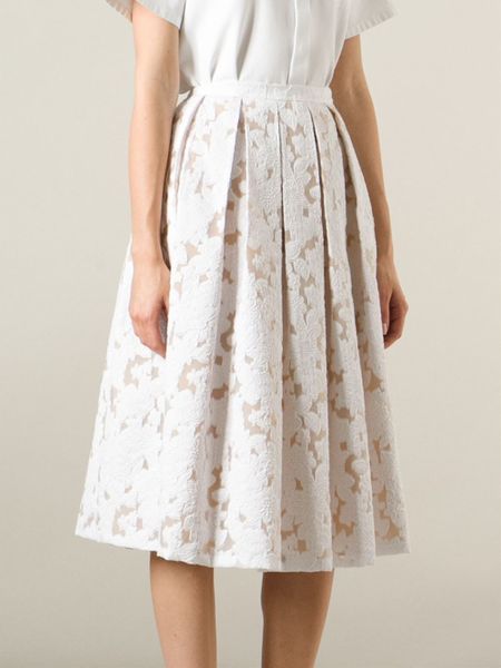 Michael Kors Floral Lace Pleated Skirt in White | Lyst