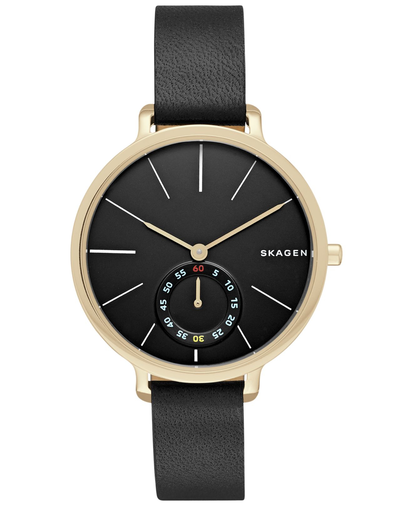 Lyst Skagen Women's Chronograph Hagen Black Leather Strap Watch 34mm