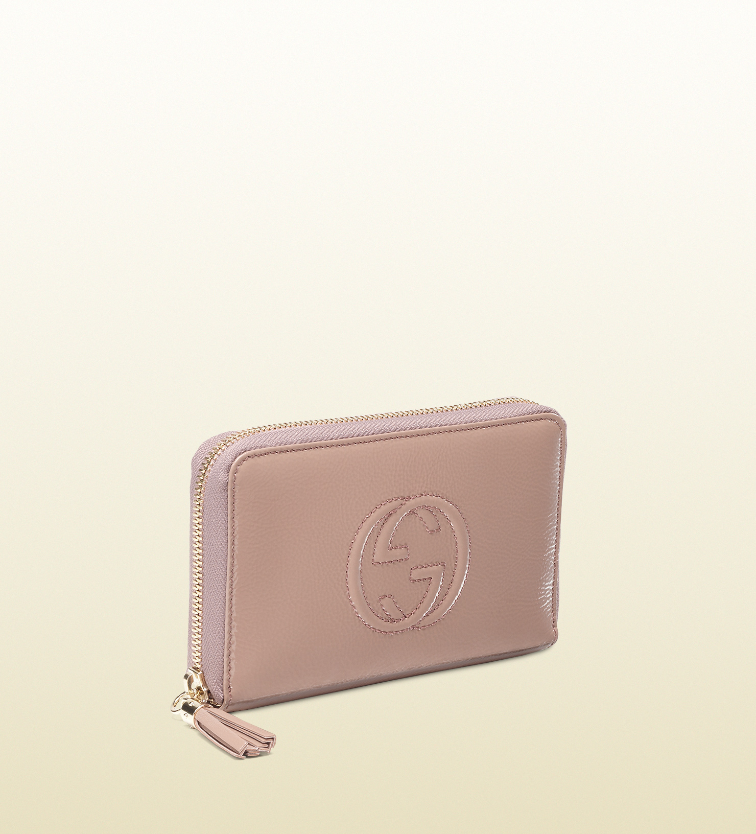 Gucci Soho Pale Pink Soft Patent Leather Medium Zip Around Wallet in Pink | Lyst