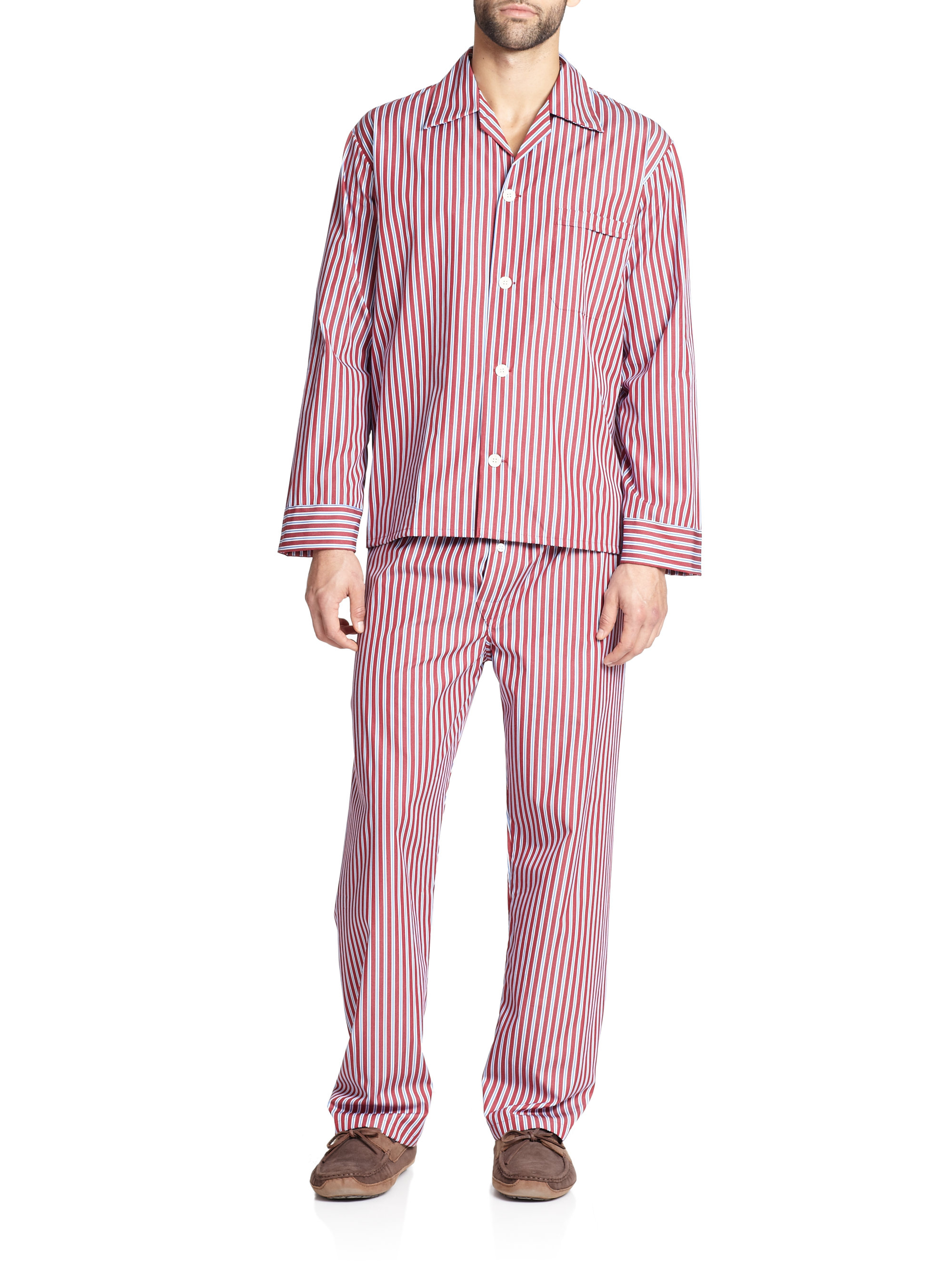 Saks fifth avenue collection Striped Cotton Pajama Set in Purple for Men (WINE) | Lyst