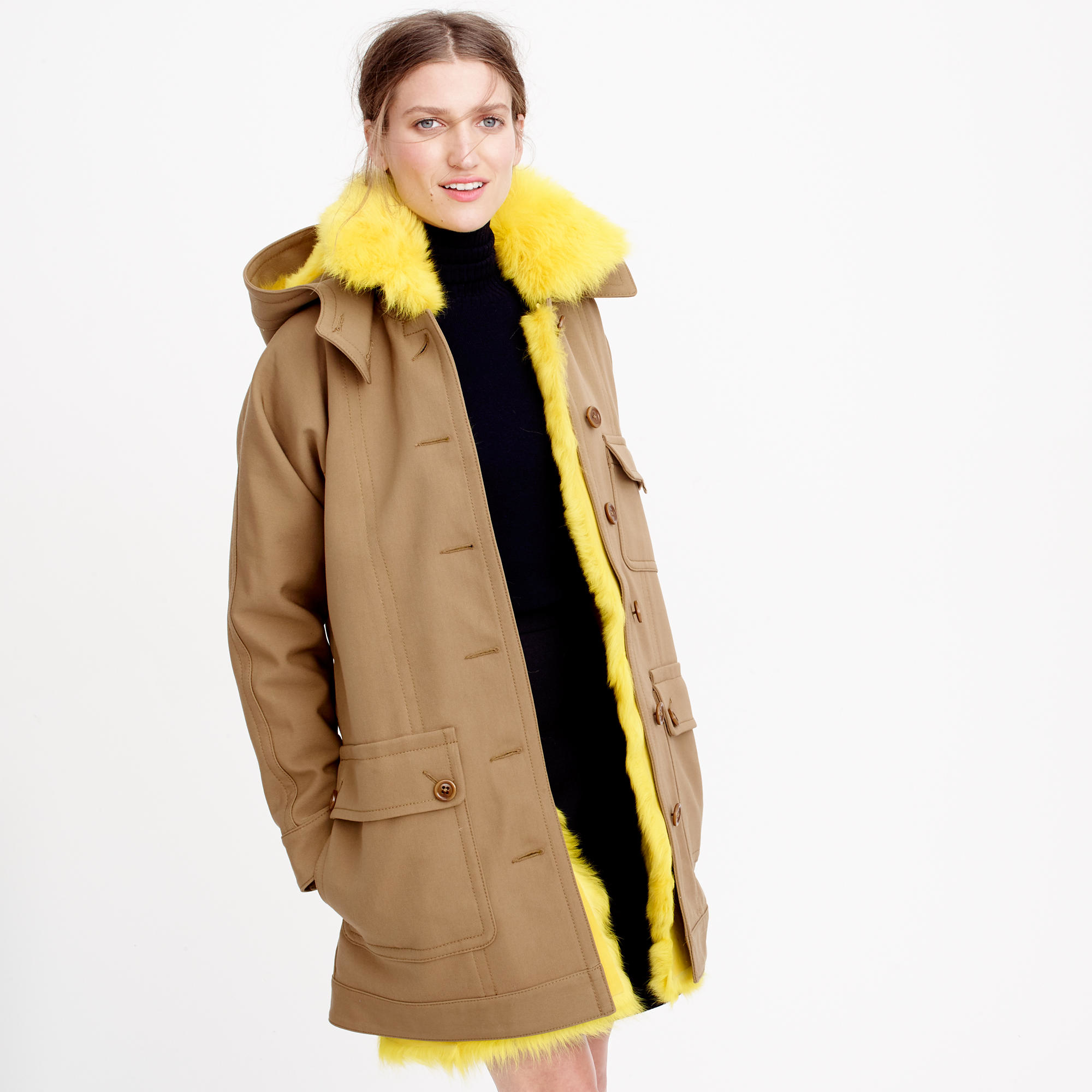 Lyst - J.Crew Collection Coat With Canary Shearling Lining in Brown