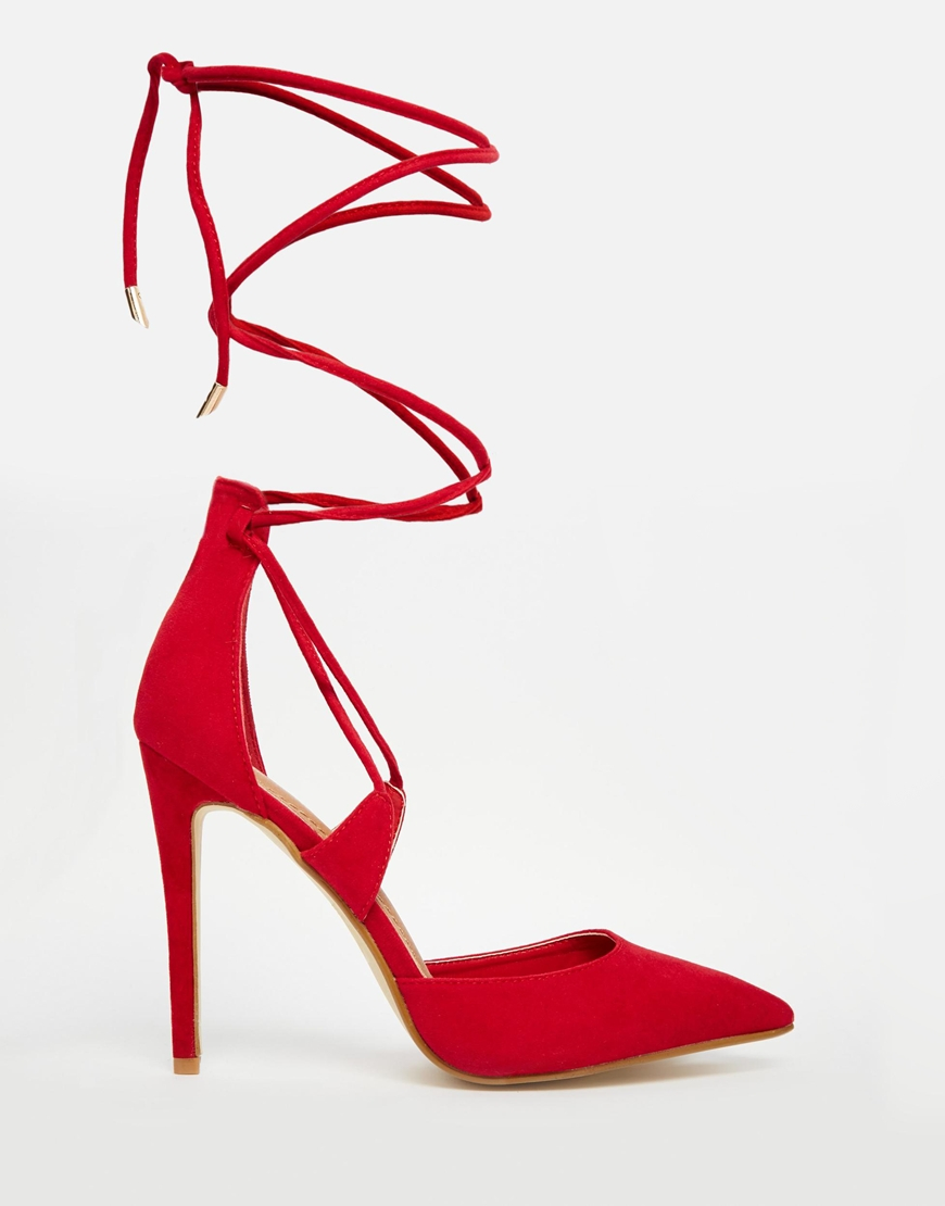 Public desire Almu Red Lace Up Heeled Shoes in Red | Lyst