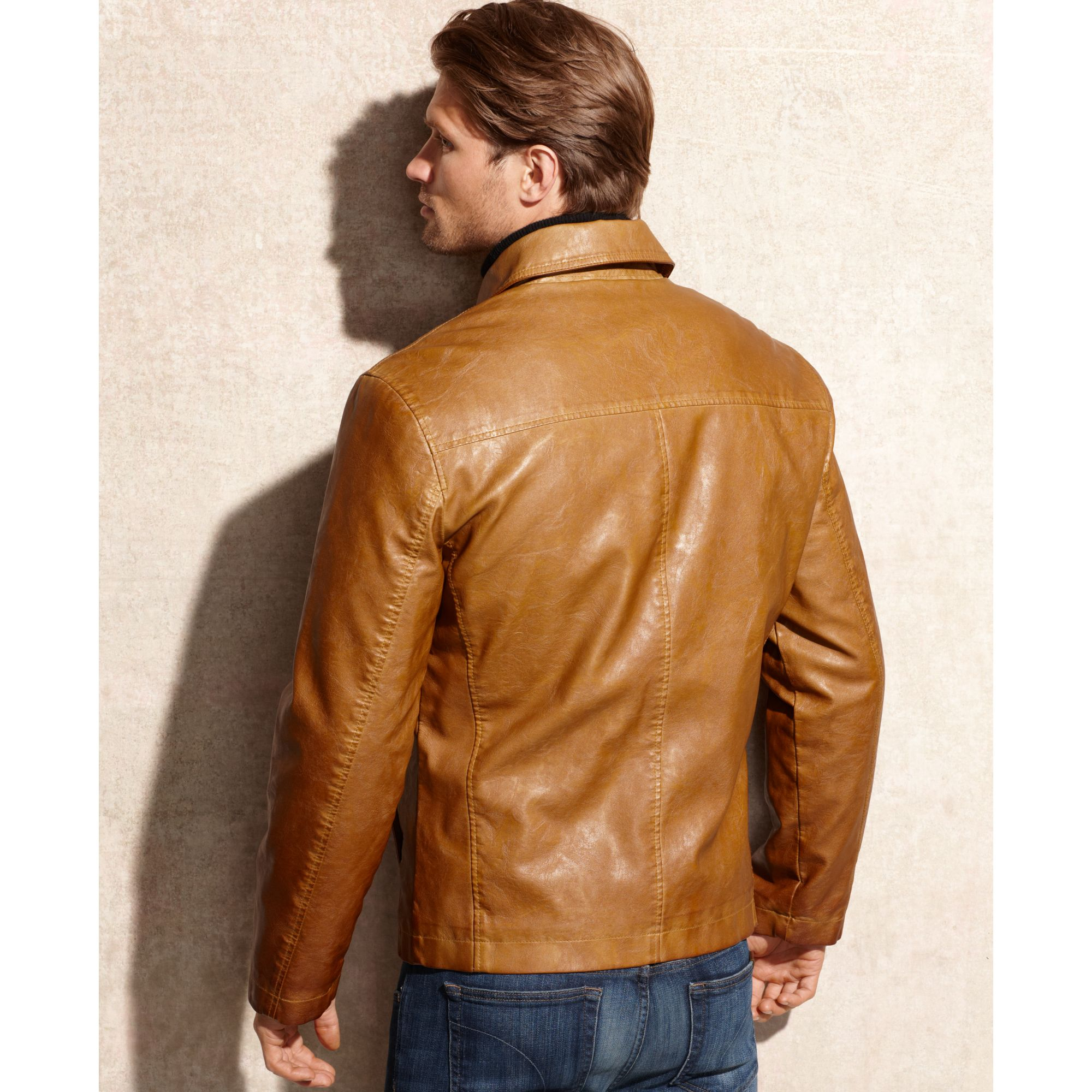 Michael Kors Houston Faux Leather Jacket In Brown For Men Lyst Gallery