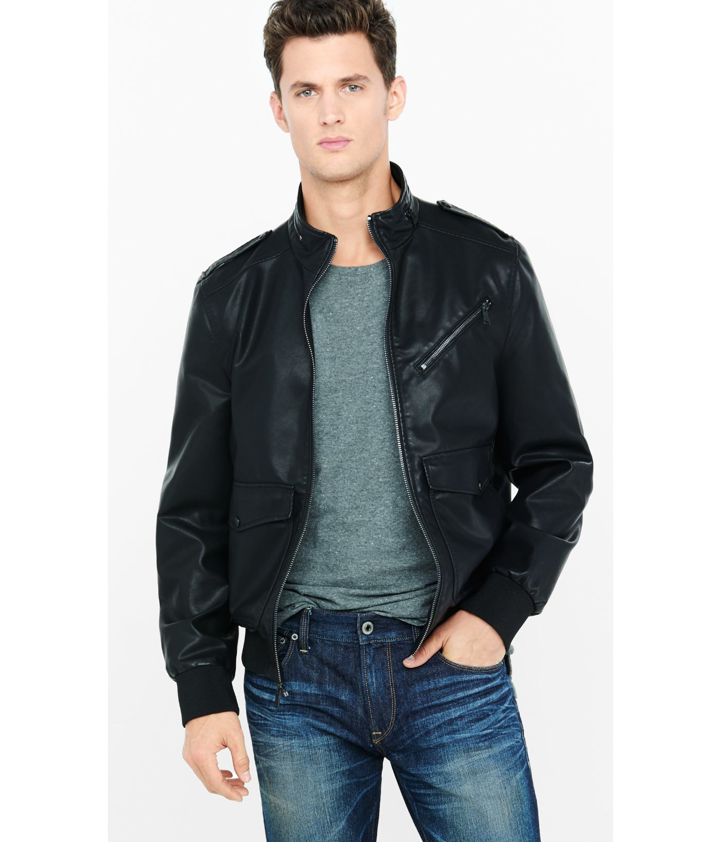 Lyst - Express (minus The) Leather Military Jacket in Black for Men