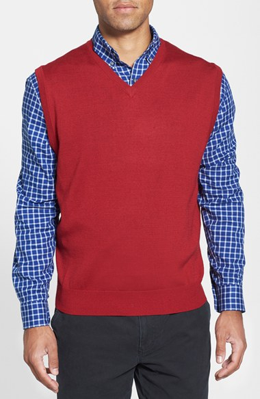 Cutter & buck 'douglas' Merino Wool Blend V-neck Sweater Vest in Red ...