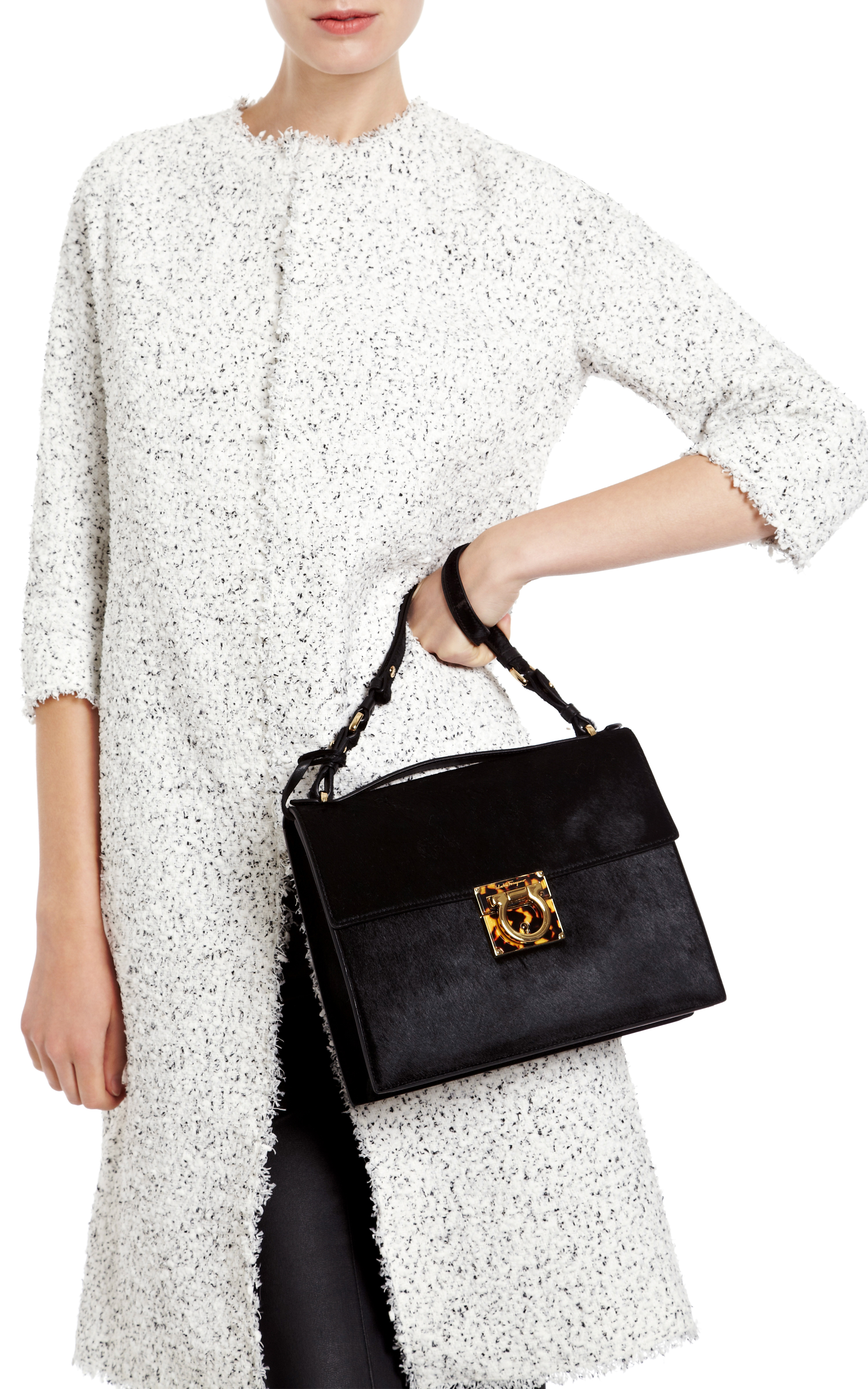 Lyst - Ferragamo Marisol Calf Hair Handbag in Black