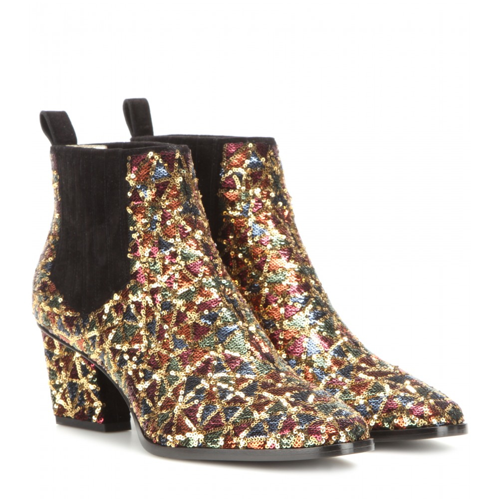 Roger vivier Skyscraper Sequinembellished Ankle Boots in Brown Lyst