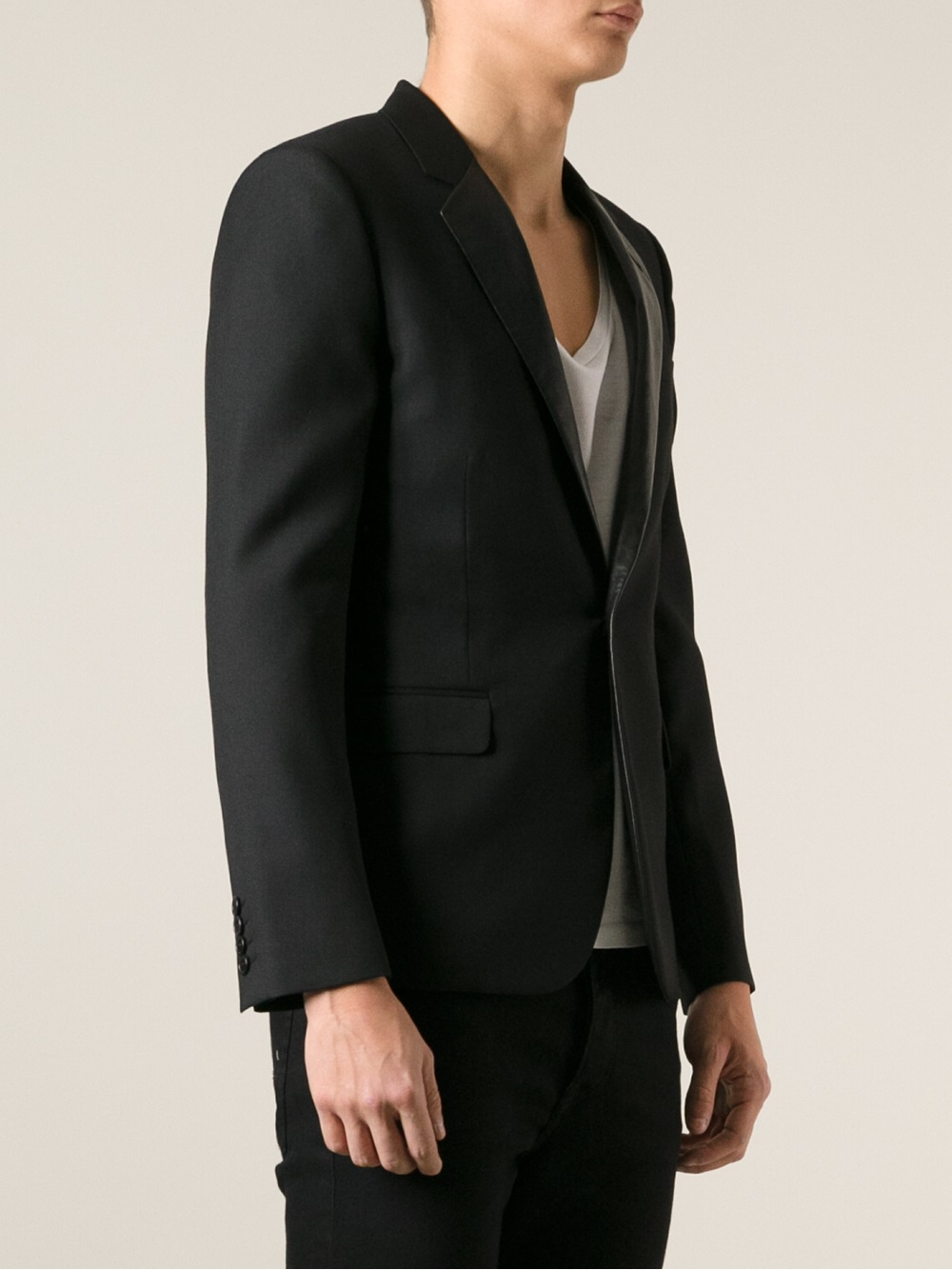 Lyst - Saint Laurent Leather Collar Blazer in Black for Men