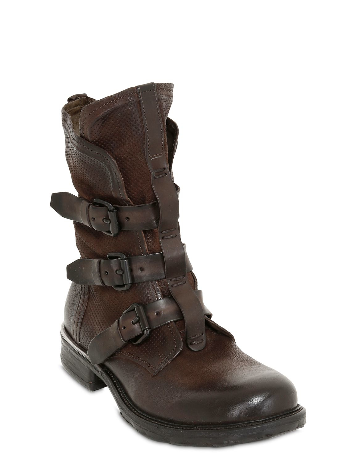 Lyst - A.S.98 3 Buckles Washed Leather Boot in Brown