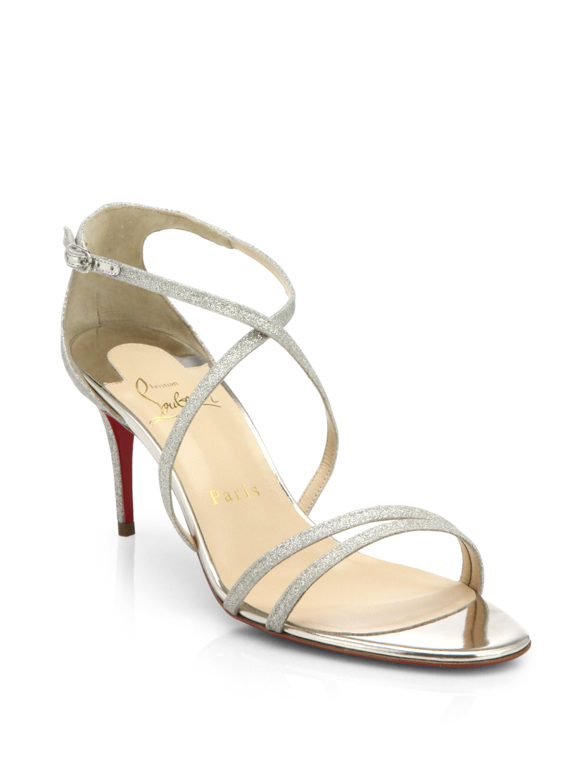 Christian louboutin Gwinee Glittered Leather Sandals in White ...