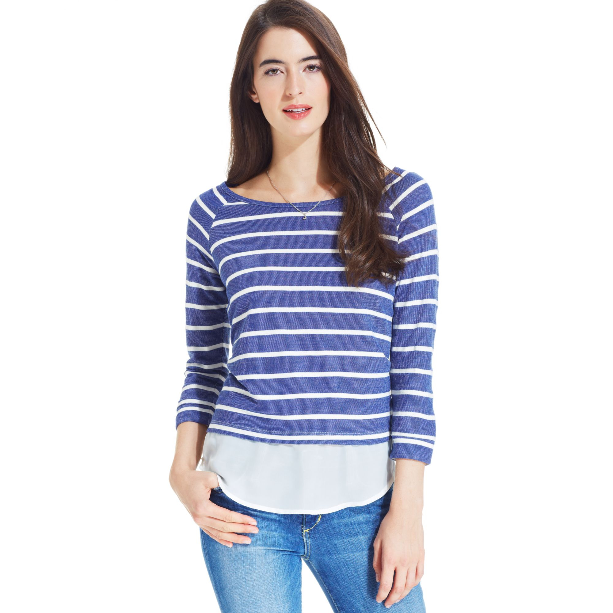 Maison Jules Striped Layered Top in Blue (Coastal Fjord Combo) | Lyst
