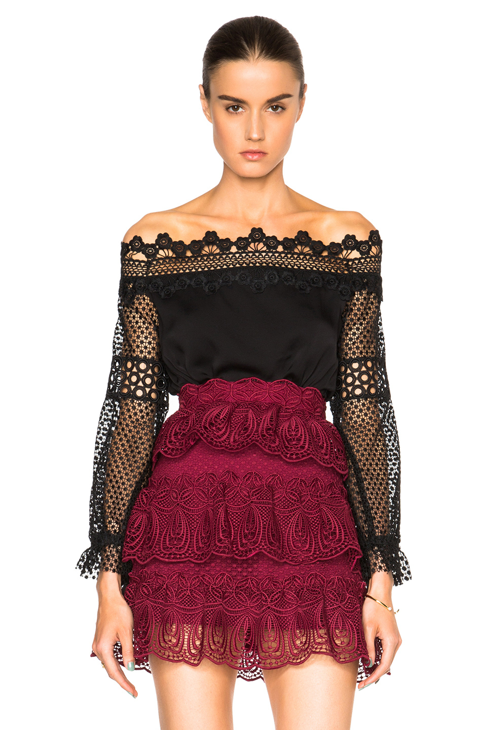 Lyst SelfPortrait Lace Off The Shoulder Top in Black