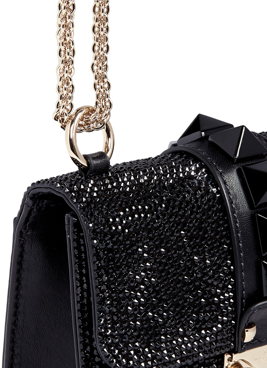 Lyst - Valentino &#39;rockstud Lock&#39; Crystal Pavé Leather Chain Bag in Black