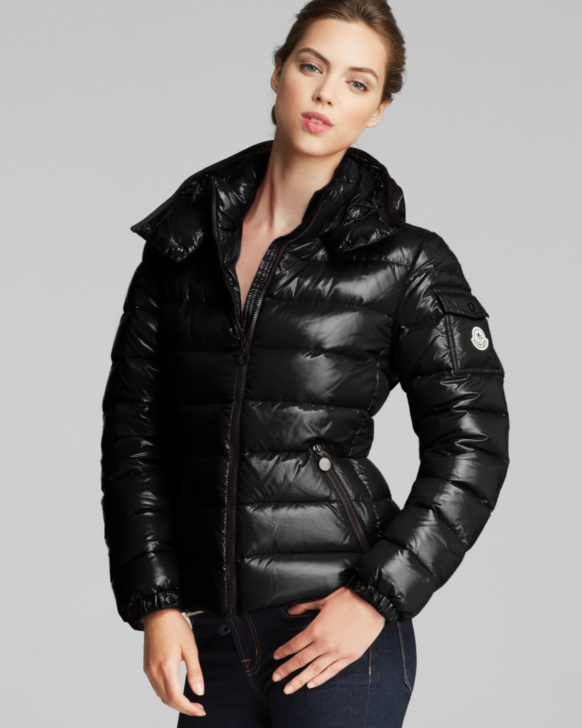 Lyst - Moncler Bady Lacquer Hooded Short Down Coat in Black