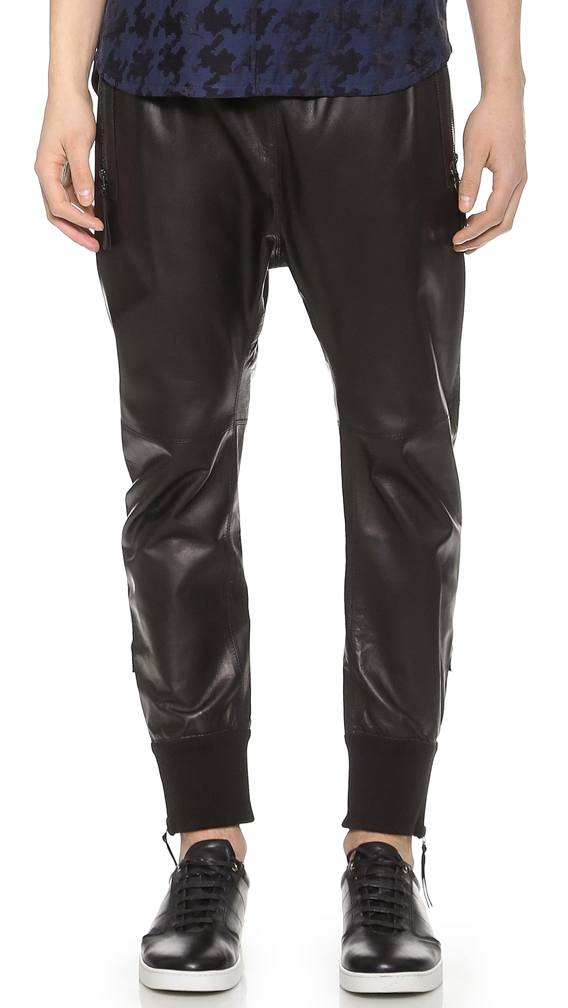 Helmut lang Leather Curved Leg Pants in Black for Men | Lyst