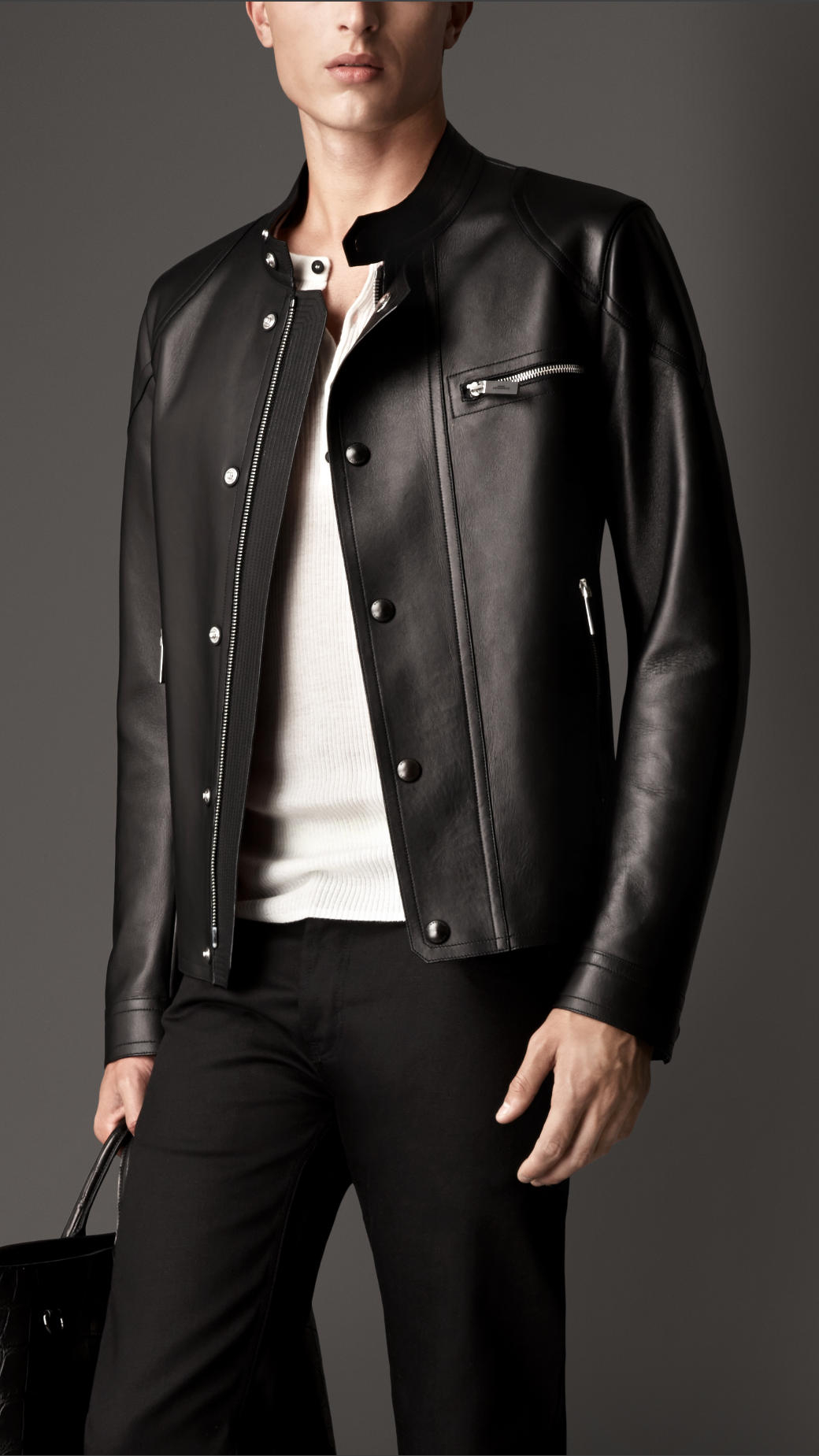 Lyst - Burberry Bonded Nappa Leather Racer Jacket in Black for Men
