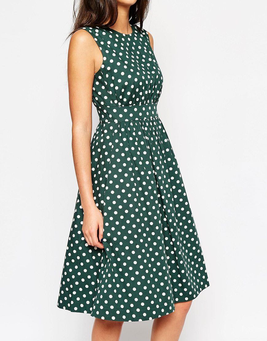 Lyst - Emily And Fin Emily & Fin Lucy Midi Dress In Polka Dot Print in ...