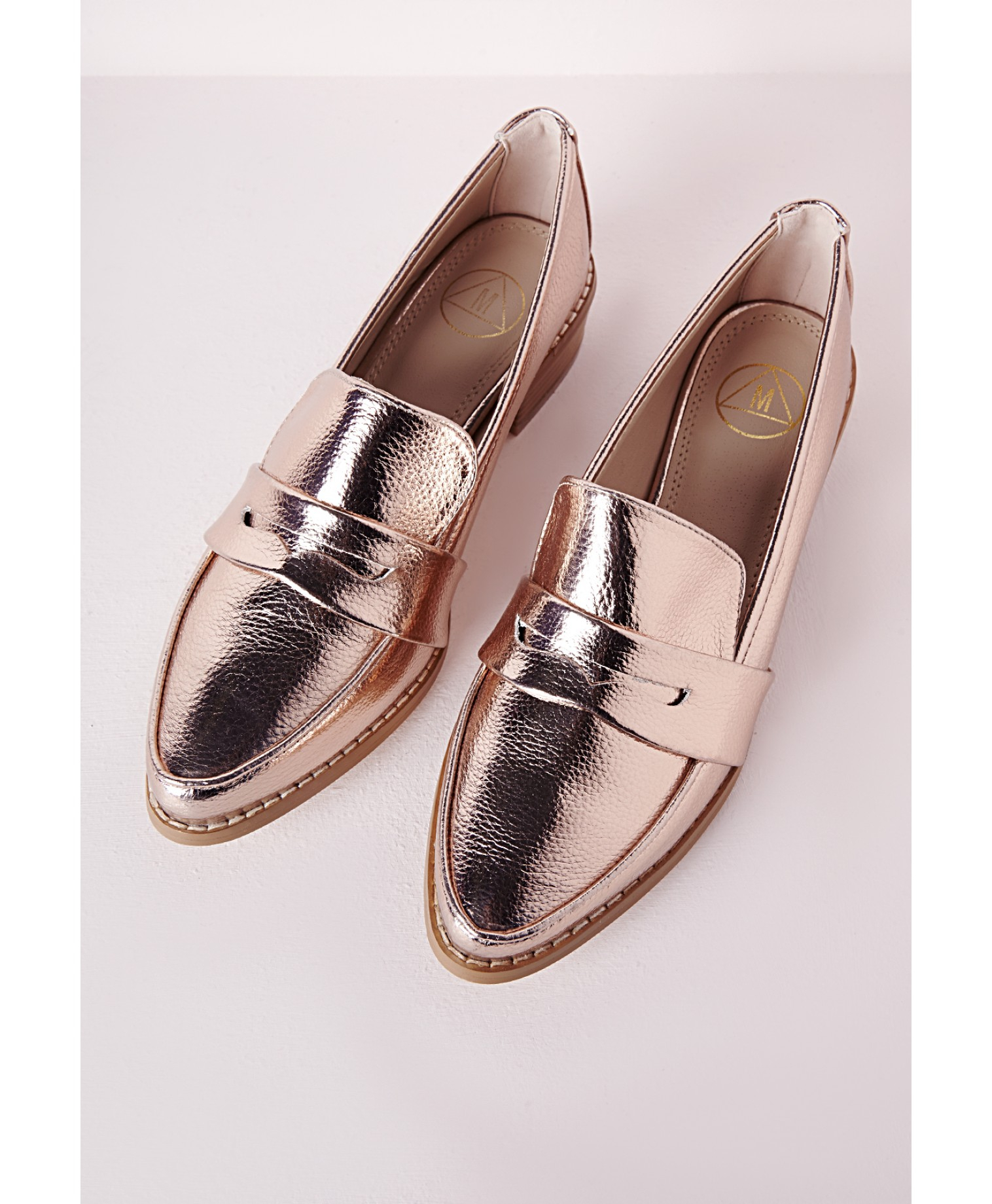 Missguided Metallic Penny Loafers Rose Gold In Pink Rose Lyst 7577