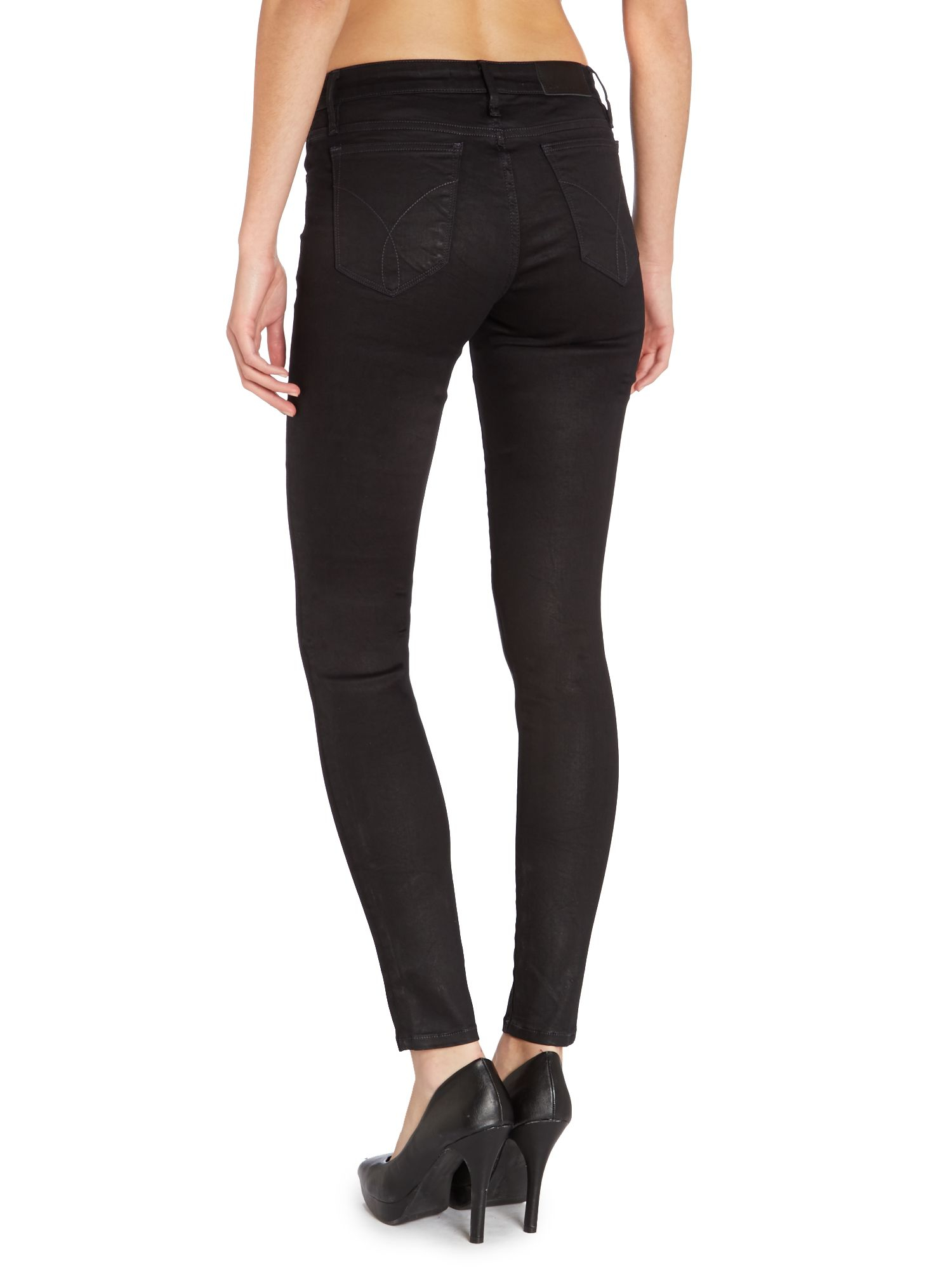 Calvin klein Mid Rise Super Skinny Jeans In Night Blue in Black | Lyst