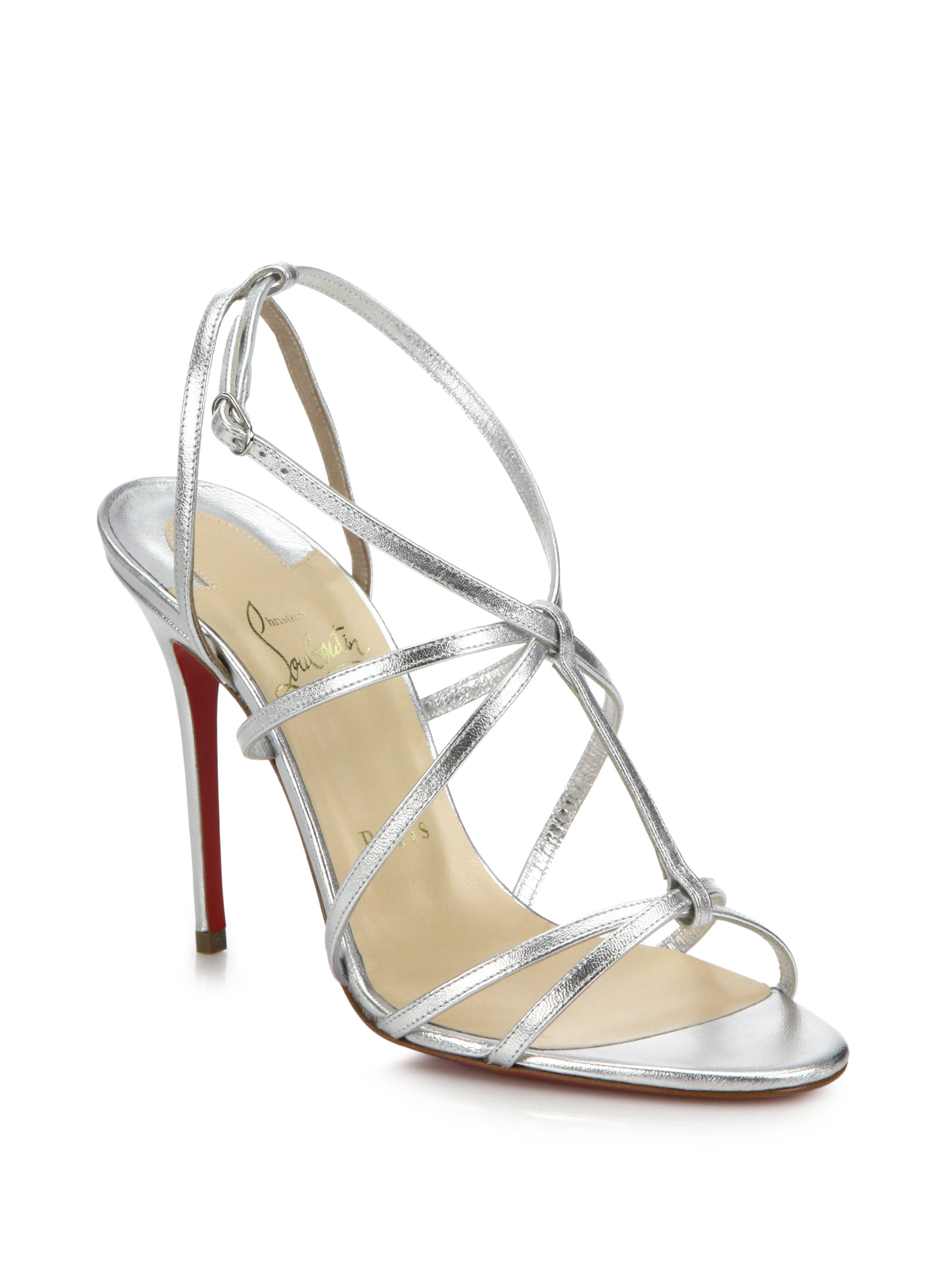 Christian louboutin Youpiyou Metallic Cage Sandals in Silver | Lyst  