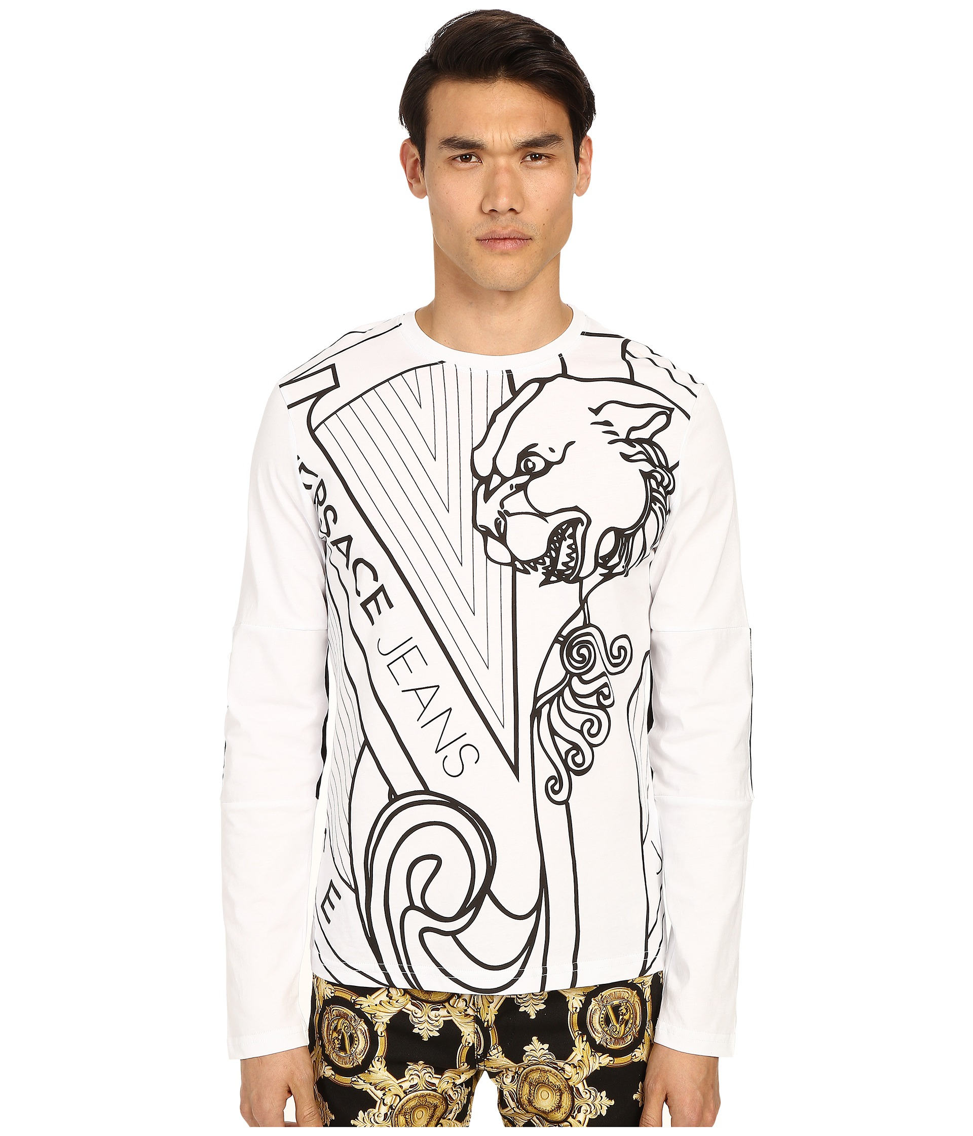 Lyst Versace Jeans Big Tiger Logo Long Sleeve Tshirt in Black for Men