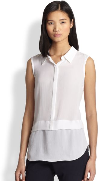 A.l.c. Ian Silk Sleeveless Shirt in White | Lyst