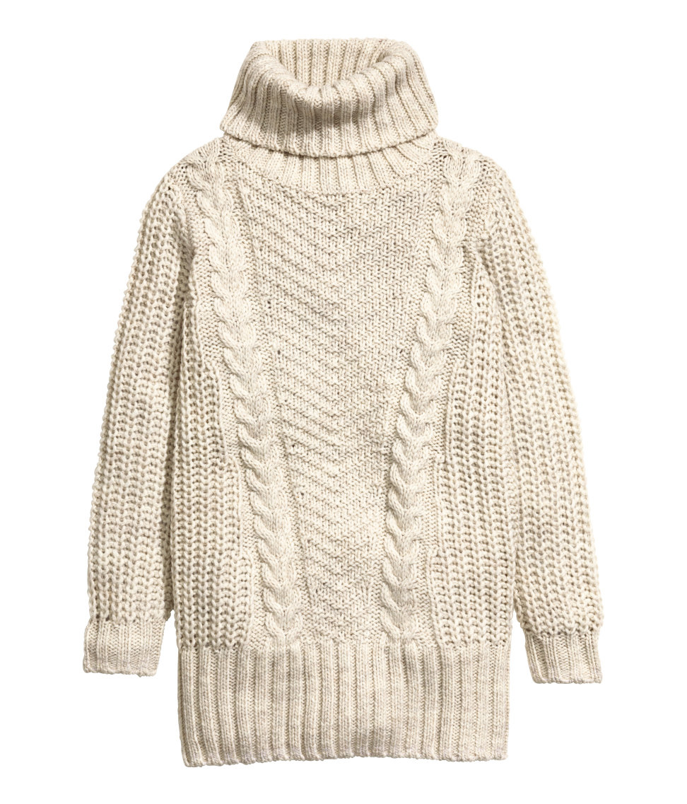 H&m Pattern-knit Polo-neck Jumper in Natural Lyst