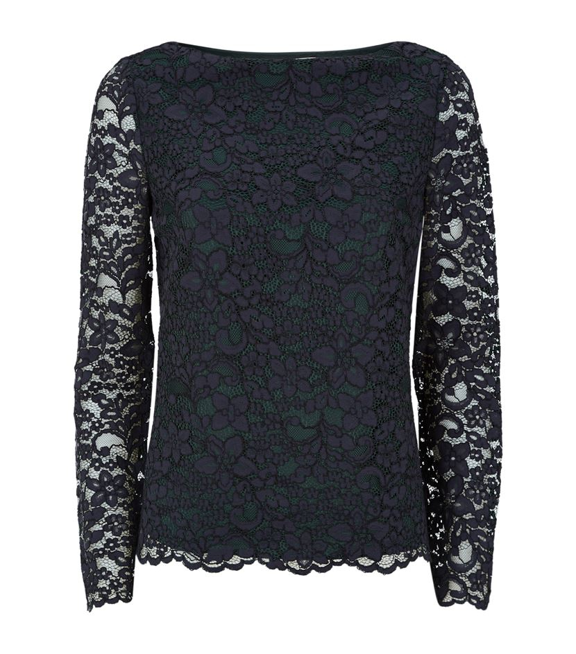 Tory burch Floral Lace Long Sleeve Top in Black | Lyst