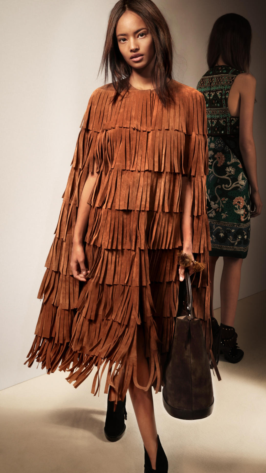 Lyst - Burberry Layered Fringe Cape in Brown