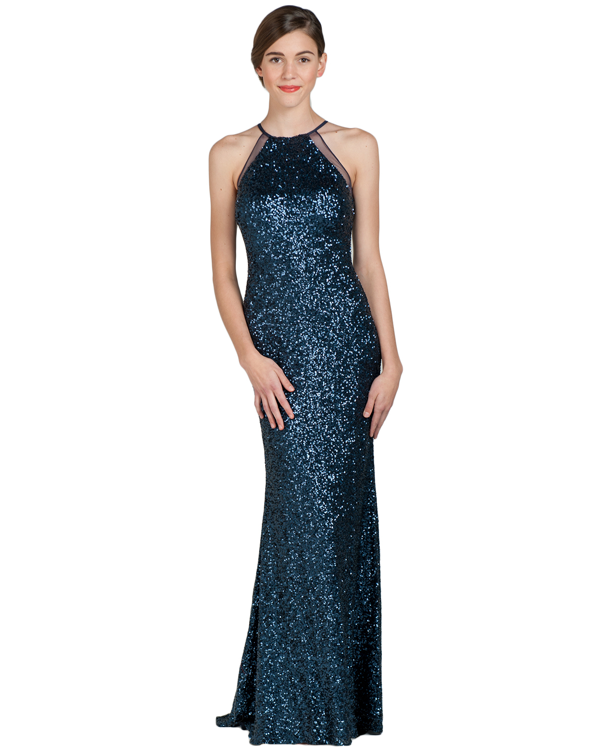 Badgley Mischka Sequin Halter Evening Gown In Blue Lyst 8084