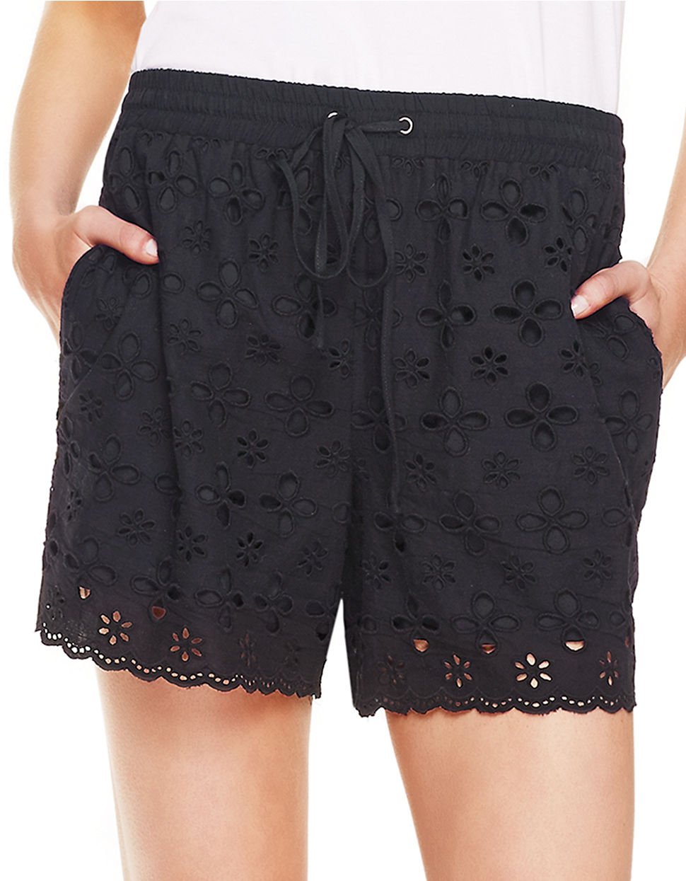 Lyst Two By Vince Camuto Eyelet Embroidered Drawstring Shorts In Black