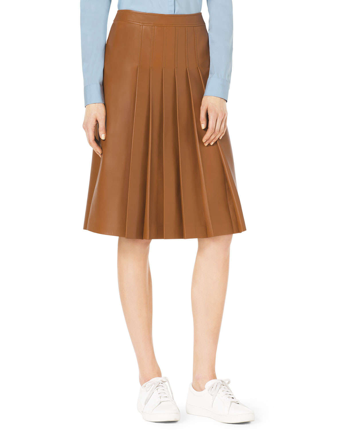Lyst - Michael Kors Knee-length Pleated Leather Skirt in Brown
