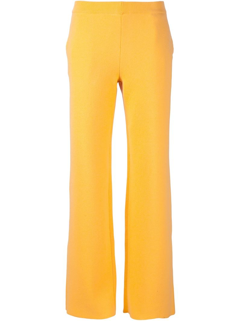 Lyst - Cedric Charlier Wide Leg Knit Trousers in Yellow
