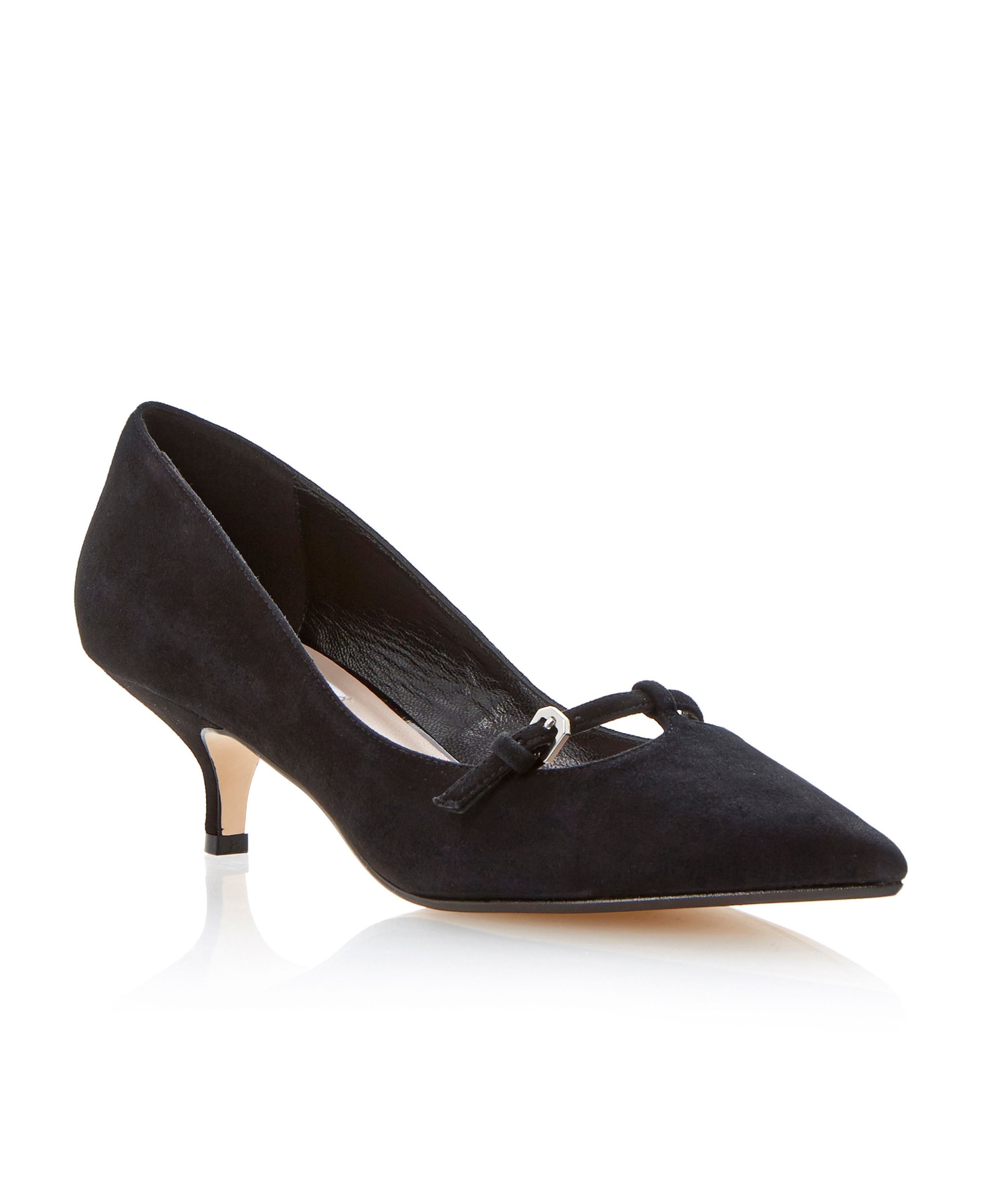 Dune Alyce Suede Pointed Toe Kitten Heel Shoes in Black | Lyst