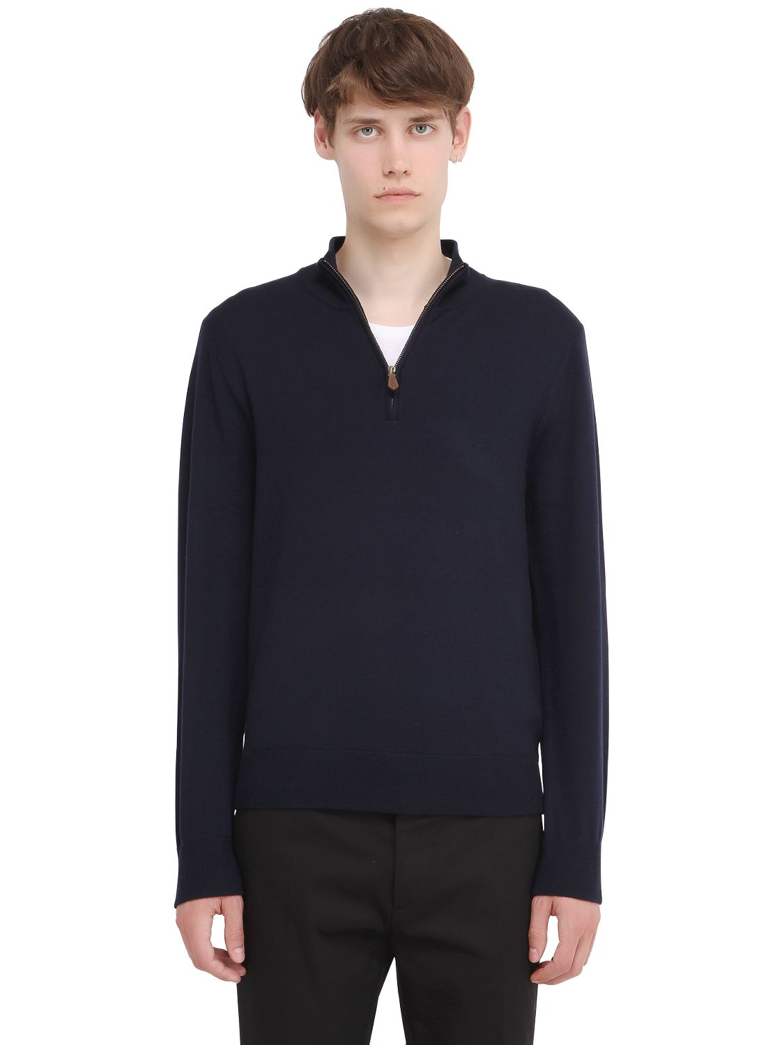 Lyst Brooks Brothers Zipup Saxxon Wool Sweater in Blue for Men