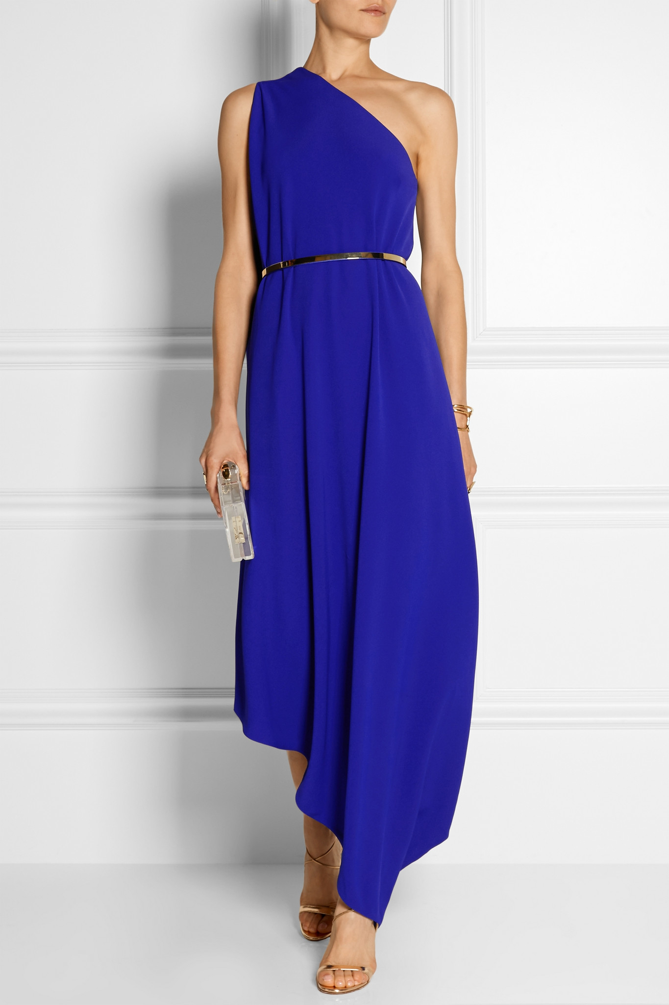 Stella Mccartney One Shoulder Asymmetric Stretch Cady Gown In Blue Gallery
