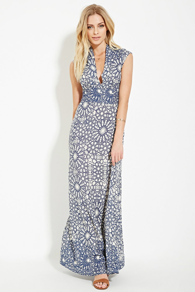 Lyst - Forever 21 Contemporary Tile Maxi Dress in Blue