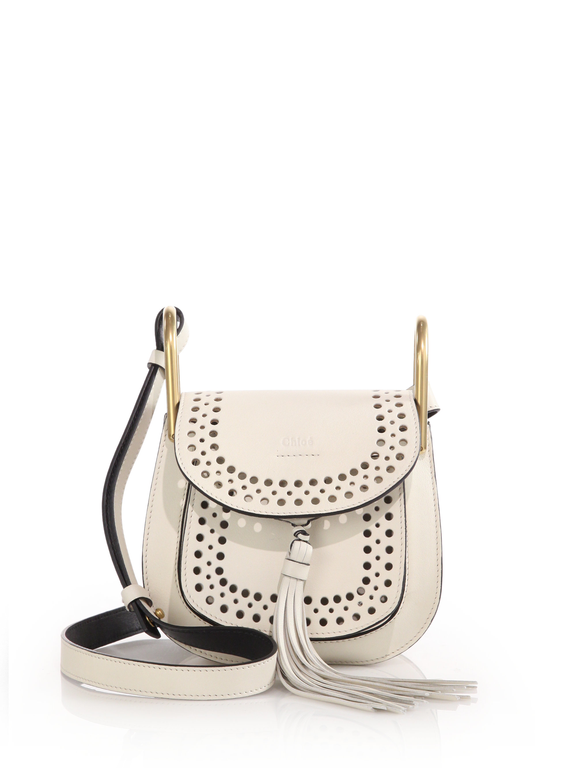 Chlo Hudson Perforated Leather Mini Saddle Bag in White - Save 30 ...