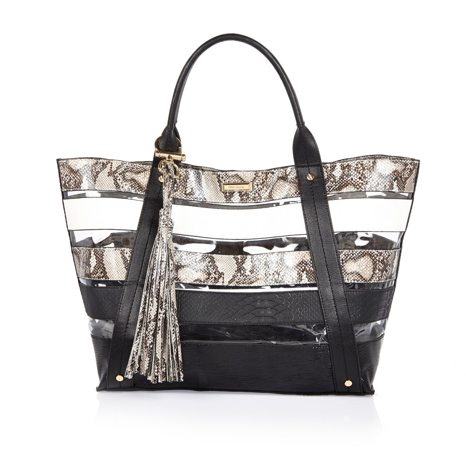 Lyst River Island Black Stripe Clear Beach Tote Handbag In Gray Gallery Women S Beach Bags
