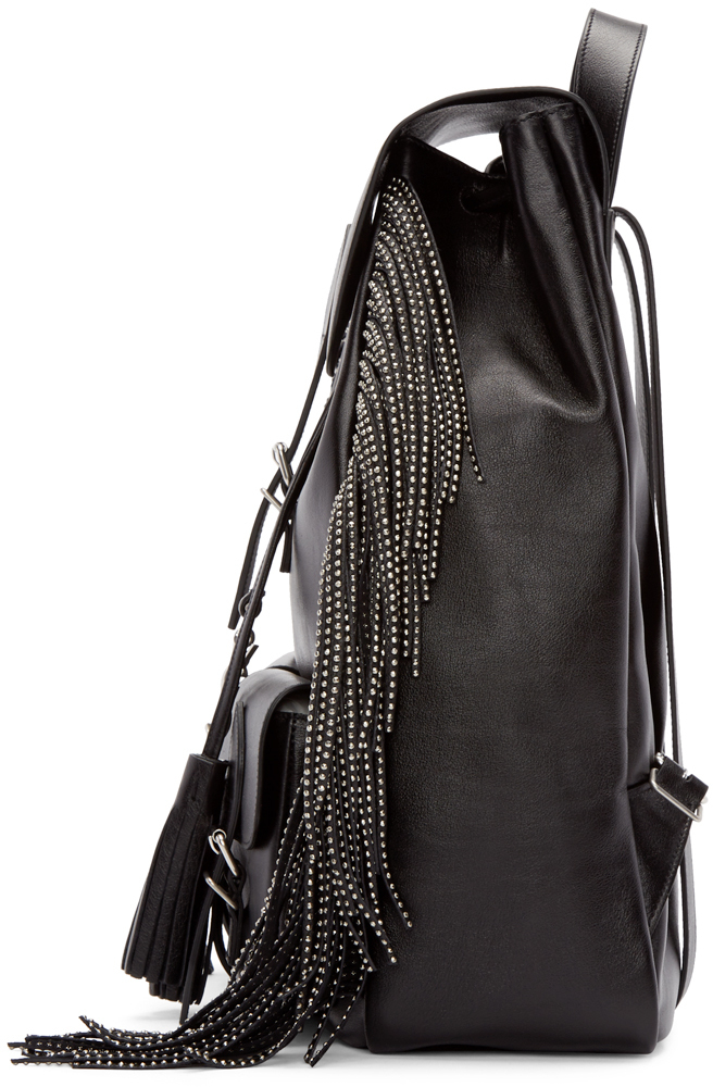 yves saint laurent cabas chyc satchel large - festival fringed backpack in black leather