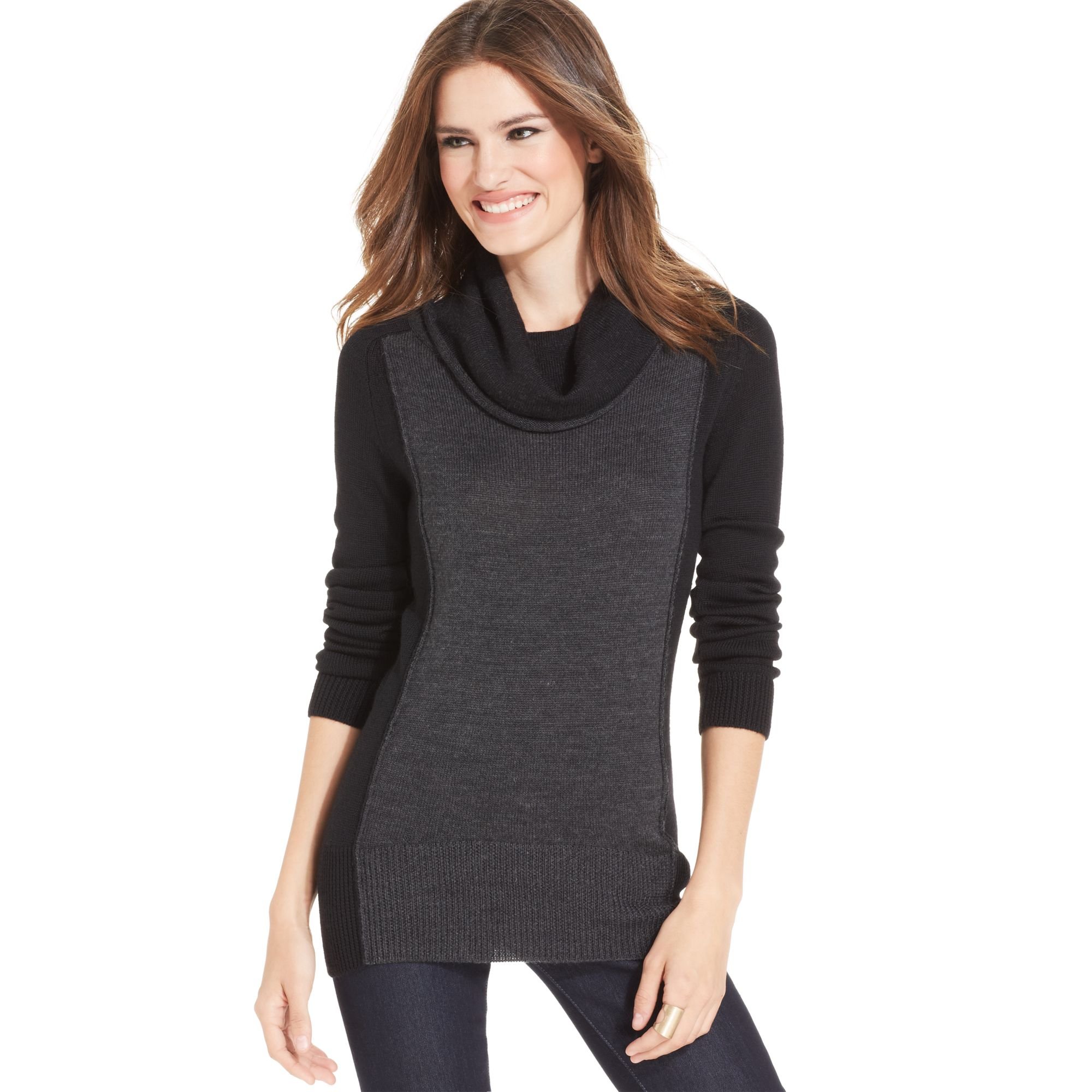 Calvin Klein Jeans Colorblocked Tunic Sweater in Black (Black Combo) | Lyst