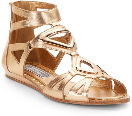 Ivy Kirzhner Babylon Metallic Leather Flat Sandals in Gold | Lyst
