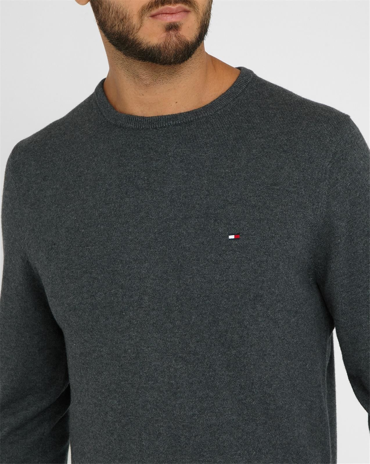 Tommy hilfiger Charcoal Round-neck Cotton/wool/cashmere Sweater in Gray ...