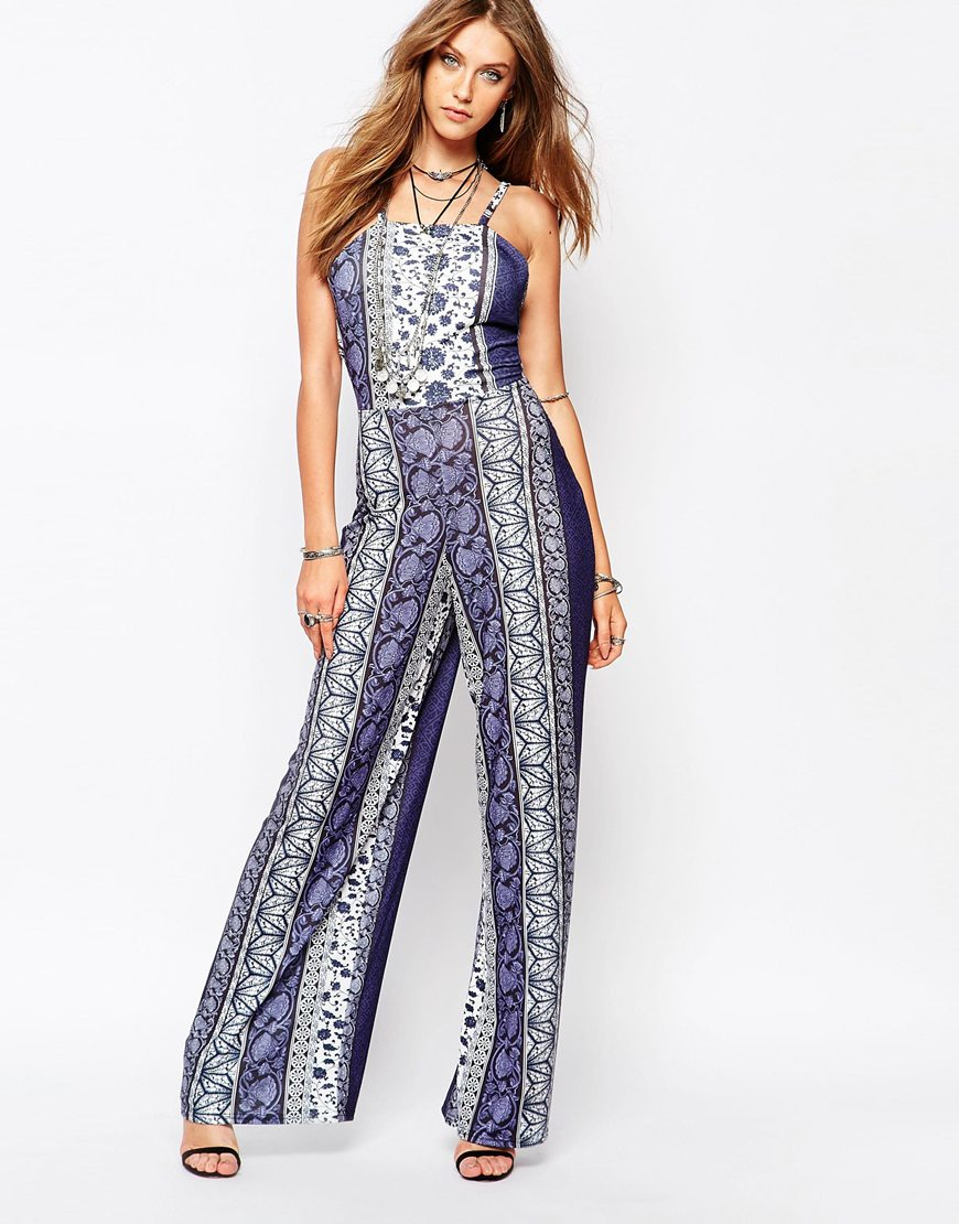 Lyst - Missguided Paisley Wide Leg Jumpsuit in Blue